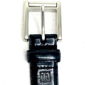 Lauren Ralph Lauren Belt Skinny 1" Black Leather Men XL 40/100 Fits 38-42 Silver